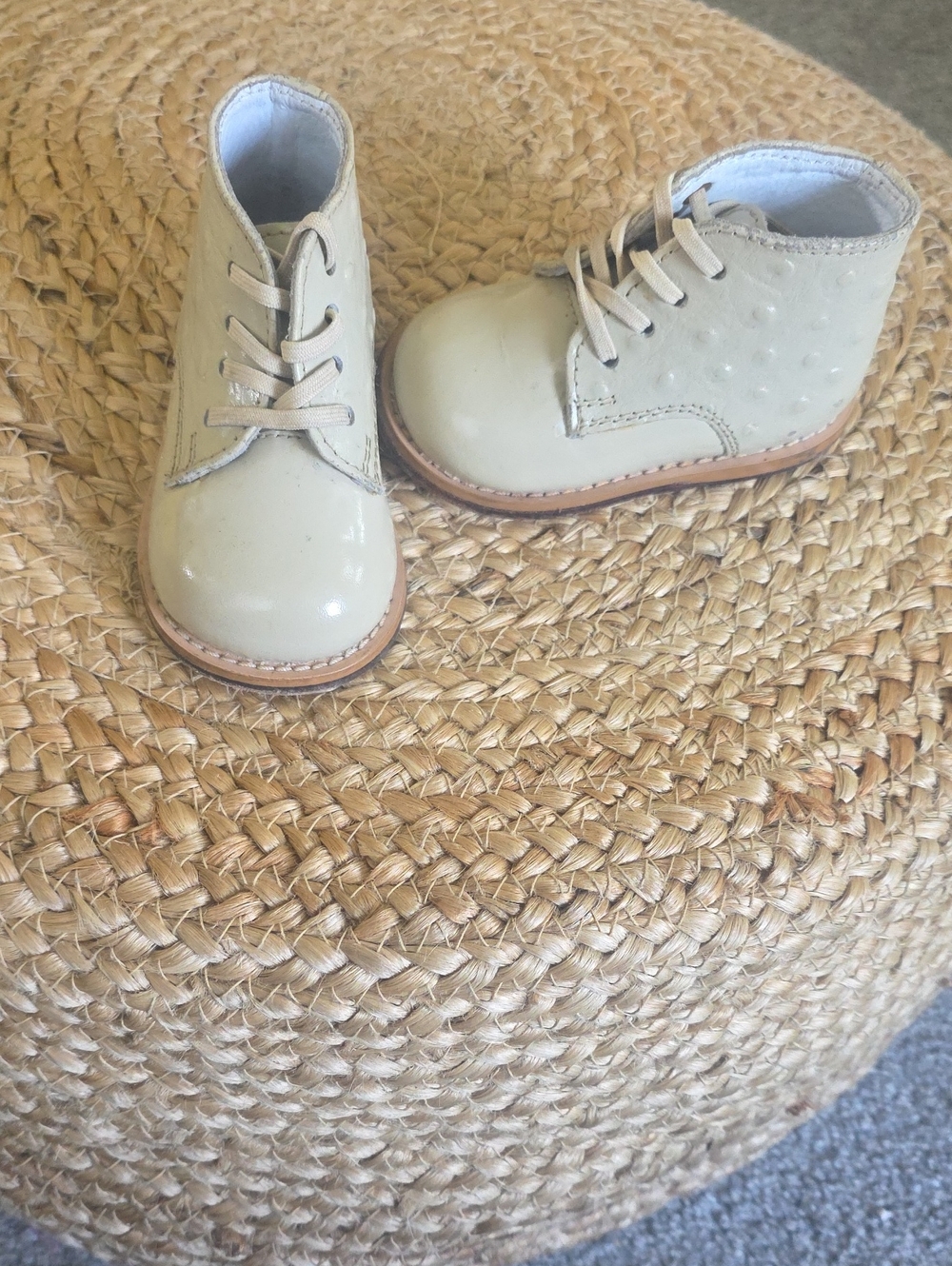 Kids Beige Lace-Up Leather Boots